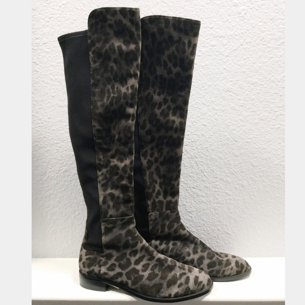 Stuart Weitzman 5050 suede leopard print smoke 7.5